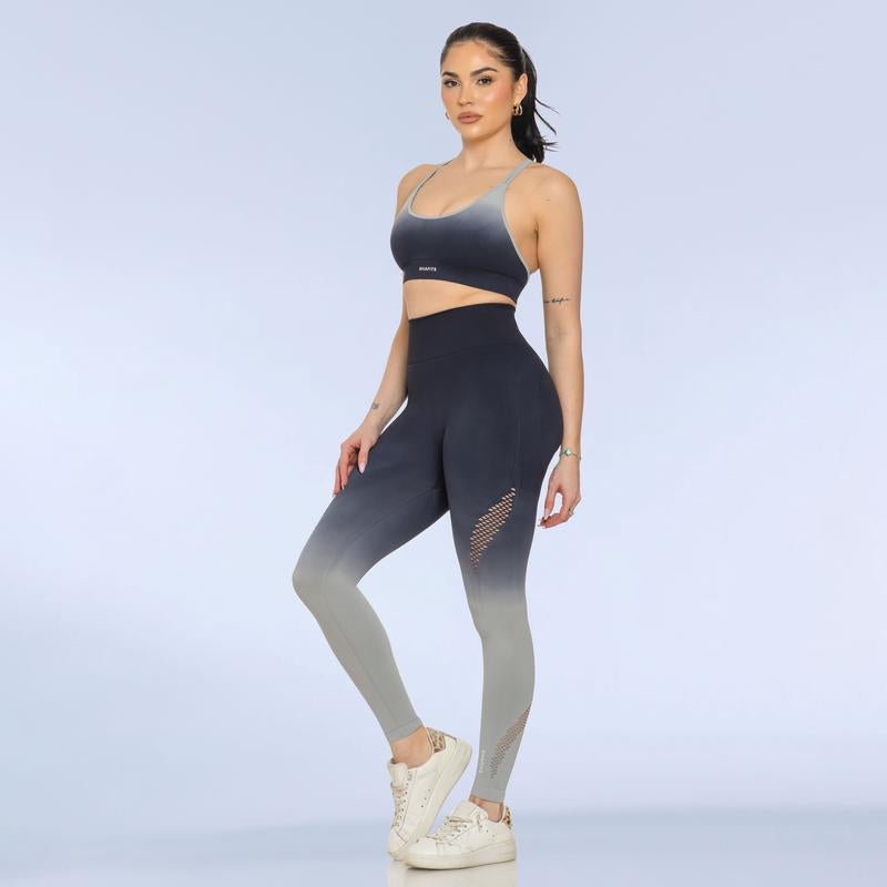 SHAFITS Christmas Holiday Gift Xmas Women'S Gradient Yoga Set – Viral Matching Workout Outfit, Crisscross Padded Sports Bra & High-Waisted Mesh Leggings with Tummy Control,All-Day Wear