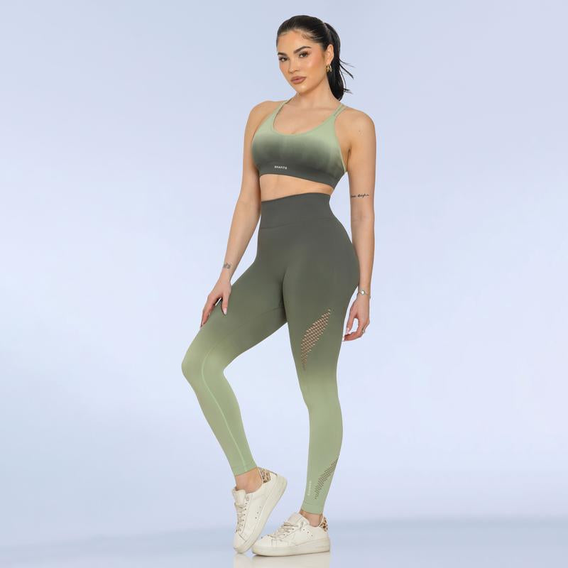 SHAFITS Christmas Holiday Gift Xmas Women'S Gradient Yoga Set – Viral Matching Workout Outfit, Crisscross Padded Sports Bra & High-Waisted Mesh Leggings with Tummy Control,All-Day Wear